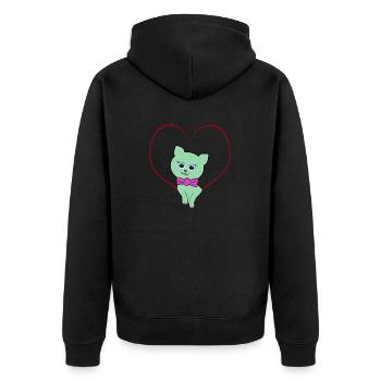 cat heart - Unisex Premium Bio Zip Hoodie - Schwarz - Hinten - Nico (187cm)