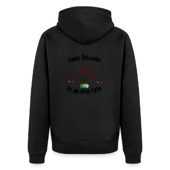 Keine Diskussion Vor dem ersten Kaffee T-Shirt - Unisex Premium Bio Zip Hoodie - Schwarz - Hinten - Nico (187cm)
