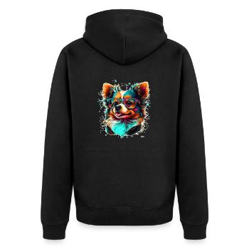 Rassehund Chihuahua mit Hipster und Streber Brille - Unisex Premium Bio Zip Hoodie - Schwarz - Hinten - Nico (187cm)