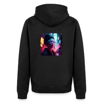 High Tech Punk Hacker in the Future of Tomorrow - Unisex Premium Organic Zip Hoodie - black - Back - Nico (187cm)