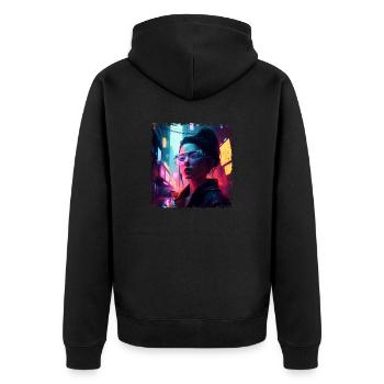 Punk Häckerin im High Tech Cyberspace - Unisex Premium Bio Zip Hoodie - Schwarz - Hinten - Nico (187cm)