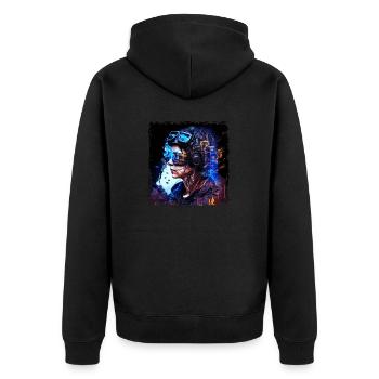 Junge Soldatin Sci-Fi Pilotin im baldigen Krieg - Unisex Premium Bio Zip Hoodie - Schwarz - Hinten - Nico (187cm)