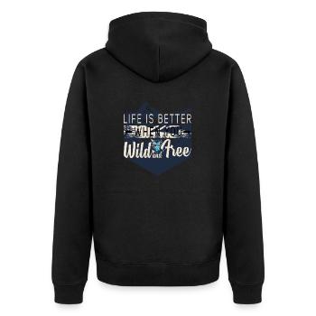 Wildnis , Wild und Frei - Unisex Premium Bio Zip Hoodie - Schwarz - Hinten - Nico (187cm)