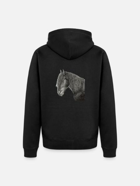 Friesenpferd Porträt - Unisex Premium Bio Zip Hoodie - Schwarz