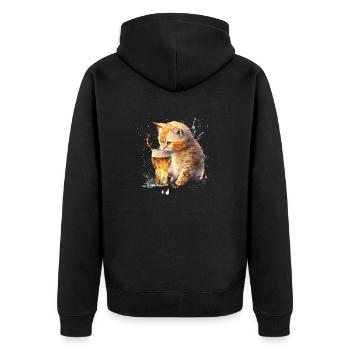 Un chat mignon savoure un verre de bière - Veste à capuche bio Premium Unisexe - noir - Dos - Nico (187cm)