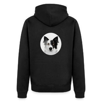 Border Collie schwarz-weiß im Kreis - Unisex Premium Bio Zip Hoodie - Schwarz - Hinten - Nico (187cm)
