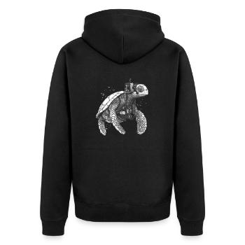Schildkröte angezogen wie ein Tiefseetaucher - Unisex Premium Bio Zip Hoodie - Schwarz - Hinten - Nico (187cm)