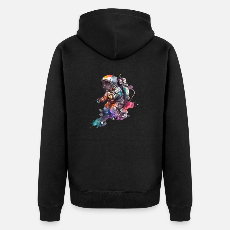 Astronaute Aquarelle Lune - Veste à capuche bio Premium Unisexe - noir