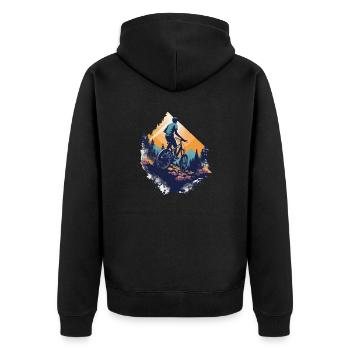 Mountainbiken in den Bergen - Unisex Premium Bio Zip Hoodie - Schwarz - Hinten - Nico (187cm)