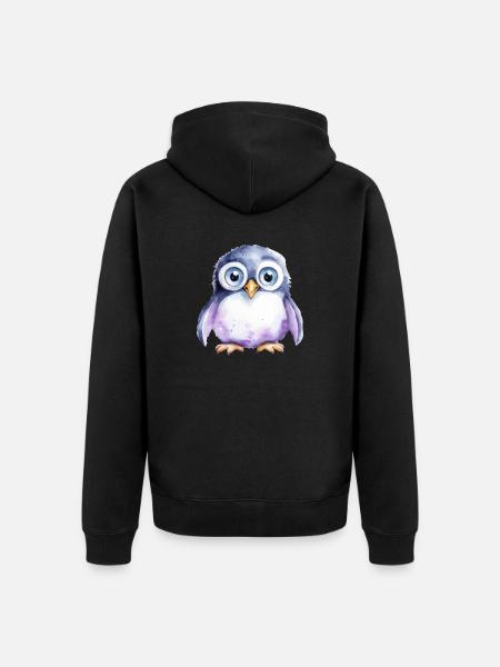 Dessin à l’aquarelle de pingouin - Veste à capuche bio Premium Unisexe - noir