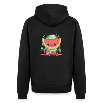 Ella pastèque kawaii - Veste à capuche bio Premium Unisexe - noir - Dos - Nico (187cm)