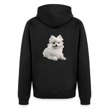 Weißer Pomeranian Geschenk - Unisex Premium Bio Zip Hoodie - Schwarz - Hinten - Nico (187cm)