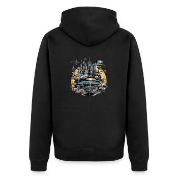 Mava futuristic city - Unisex Premium Organic Zip Hoodie - black - Back - Nico (187cm)