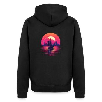 Synthwave sailing ship - Unisex Premium Bio Zip Hoodie - Schwarz - Hinten - Nico (187cm)