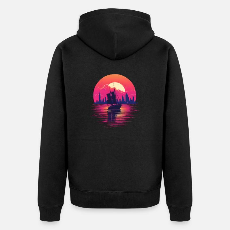 Voilier Synthwave - Veste à capuche bio Premium Unisexe - noir