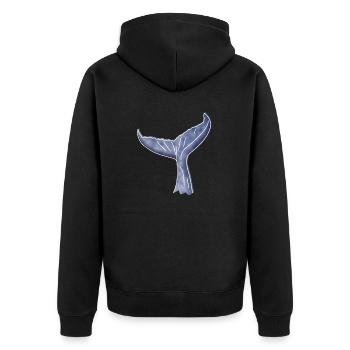 "Walflosse", Boho Line Art Design, Serie "Ocean" - Unisex Premium Bio Zip Hoodie - Schwarz - Hinten - Nico (187cm)