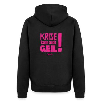 Krise kann auch geil sein - Unisex Premium Bio Zip Hoodie - Schwarz - Hinten - Nico (187cm)