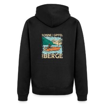 Sonne Gipfel und Berge. Wandern Design - Unisex Premium Bio Zip Hoodie - Schwarz - Hinten - Nico (187cm)