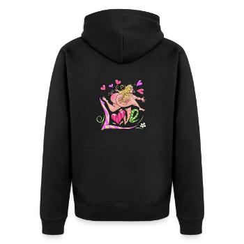 FREEDOM LOVE GIRL - TEXTILIEN UND GESCHENKARTIKEL - Unisex Premium Bio Zip Hoodie - Schwarz - Hinten - Nico (187cm)