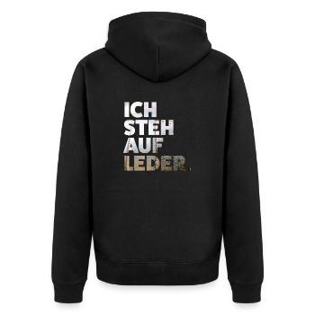 Ich steh auf Leder V2 - Unisex Premium Bio Zip Hoodie - Schwarz - Hinten - Nico (187cm)