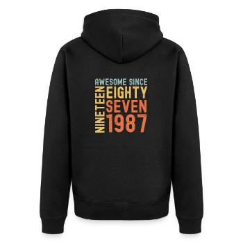 Awesome since 1987 Geburtstag Geschenk Jahreszahl - Unisex Premium Bio Zip Hoodie - Schwarz - Hinten - Nico (187cm)