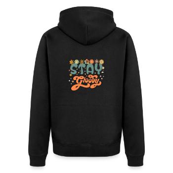 Retro Aufenthalt groovy, Süßes Halloween, Thanksgiving - Unisex Premium Bio Zip Hoodie - Schwarz - Hinten - Nico (187cm)