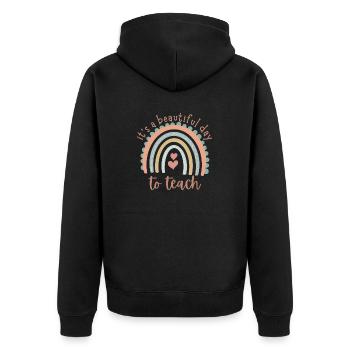 Lehrer Design - Unisex Premium Bio Zip Hoodie - Schwarz - Hinten - Nico (187cm)