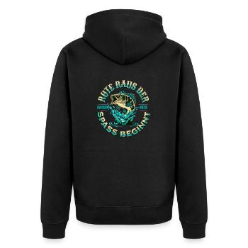 Rute Raus der Spass beginnt Angelrute Freunde - Unisex Premium Bio Zip Hoodie - Schwarz - Hinten - Nico (187cm)