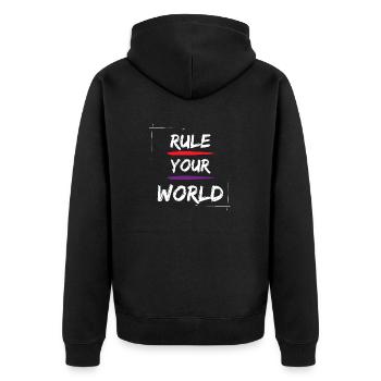 Rule your World - Unisex Premium Bio Zip Hoodie - Schwarz - Hinten - Nico (187cm)
