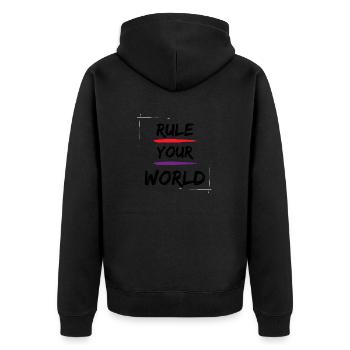 Rule your World - Unisex Premium Bio Zip Hoodie - Schwarz - Hinten - Nico (187cm)