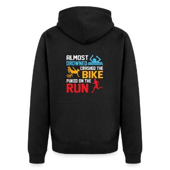 Almost drowned crashed the bike puked on run Triat - Unisex Premium Organic Zip Hoodie - black - Back - Nico (187cm)