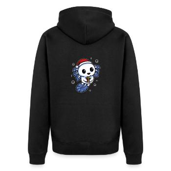 AXOLOTL CHRISTMAS DESIGN - Unisex Premium Bio Zip Hoodie - Schwarz - Hinten - Nico (187cm)