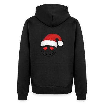 Weihnachtlicher Smily - Unisex Premium Bio Zip Hoodie - Schwarz - Hinten - Nico (187cm)