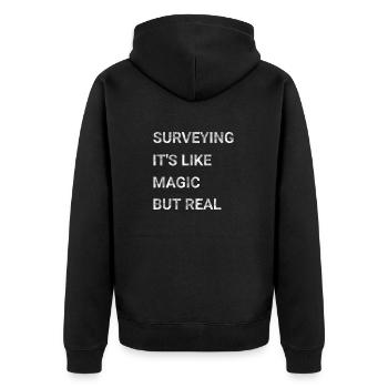 Surveying It s Like Magic But Real - Unisex Premium Organic Zip Hoodie - black - Back - Nico (187cm)