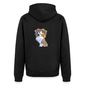 Chibi Berger Australien - Rouge Merle Tricolore - Veste à capuche bio Premium Unisexe - noir - Dos - Nico (187cm)