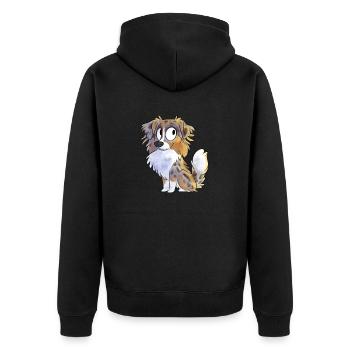 Chibi Berger Australien - Rouge Merle Tricol - Veste à capuche bio Premium Unisexe - noir - Dos - Nico (187cm)