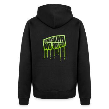 shhh no one cares - Unisex Premium Bio Zip Hoodie - Schwarz - Hinten - Nico (187cm)