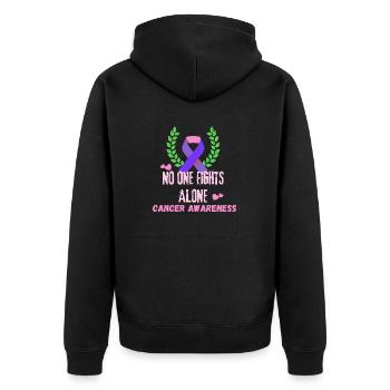 Pink Cancer Awareness Ribbon - Unisex Premium Organic Zip Hoodie - black - Back - Nico (187cm)
