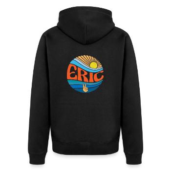 Eric Shirt Vintage Sunset Eric Groovy Tie Dye - Unisex Premium Bio Zip Hoodie - Schwarz - Hinten - Nico (187cm)
