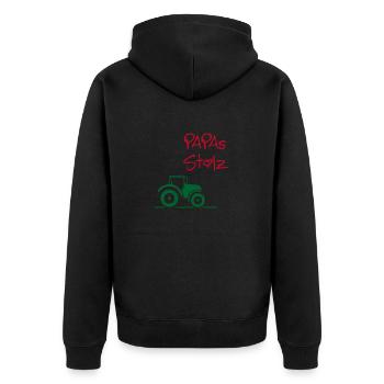 Papas Stolz Traktor - Unisex Premium Bio Zip Hoodie - Schwarz - Hinten - Nico (187cm)