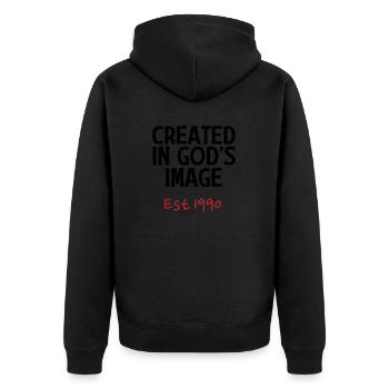 Créé à l’image de Dieu est 1990 - Veste à capuche bio Premium Unisexe - noir - Dos - Nico (187cm)
