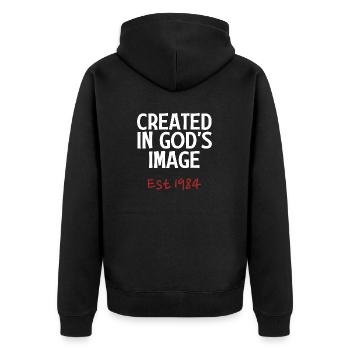 Créé à l’image de Dieu est 1984 - Veste à capuche bio Premium Unisexe - noir - Dos - Nico (187cm)