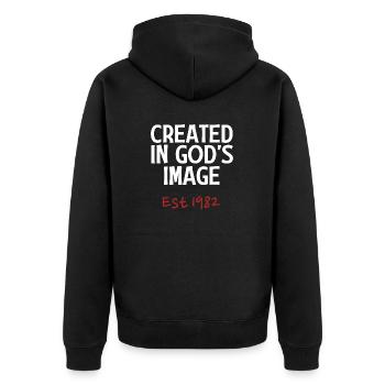 Créé à l’image de Dieu est 1982 - Veste à capuche bio Premium Unisexe - noir - Dos - Nico (187cm)