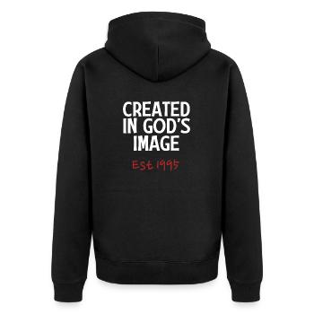 Créé à l’image de Dieu est 1995 - Veste à capuche bio Premium Unisexe - noir - Dos - Nico (187cm)
