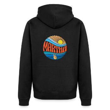 Martha Hemd Vintage Sunset Martha Groovy Tie Dye - Unisex Premium Bio Zip Hoodie - Schwarz - Hinten - Nico (187cm)