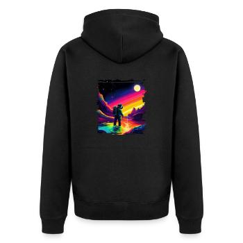 Outer Space Art Aquarell tropfender Raumfahrer - Unisex Premium Bio Zip Hoodie - Schwarz - Hinten - Nico (187cm)