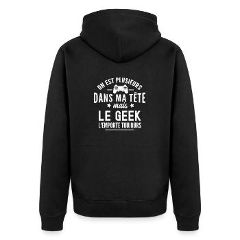 cadeau humour geek / on est plusieurs dans ma tête - Veste à capuche bio Premium Unisexe - noir - Dos - Nico (187cm)