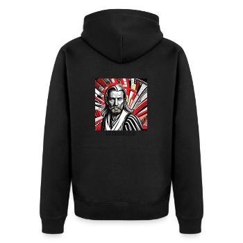 GREEK Hephaistos - Unisex Premium Bio Zip Hoodie - Schwarz - Hinten - Nico (187cm)