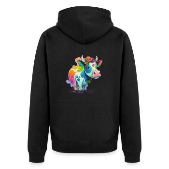 Kuh Zeichnung Regenbogen - Unisex Premium Bio Zip Hoodie - Schwarz - Hinten - Nico (187cm)