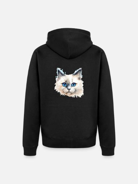 Heilige Birma Wasserfarben Zeichnung - Unisex Premium Bio Zip Hoodie - Schwarz